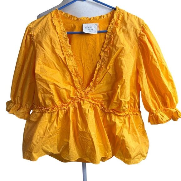 Hyacinth House Tops - Tuckernuck Hyacinth House Canary Ruffle Rela Blouse Puff Sleeve Tangerine 2XL